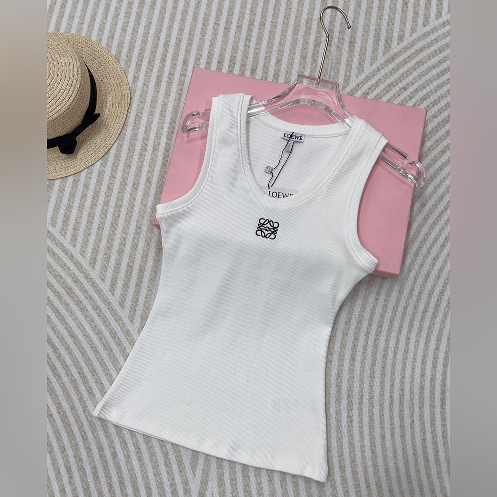 Loewe White Ribbed Tank with Black Anagram